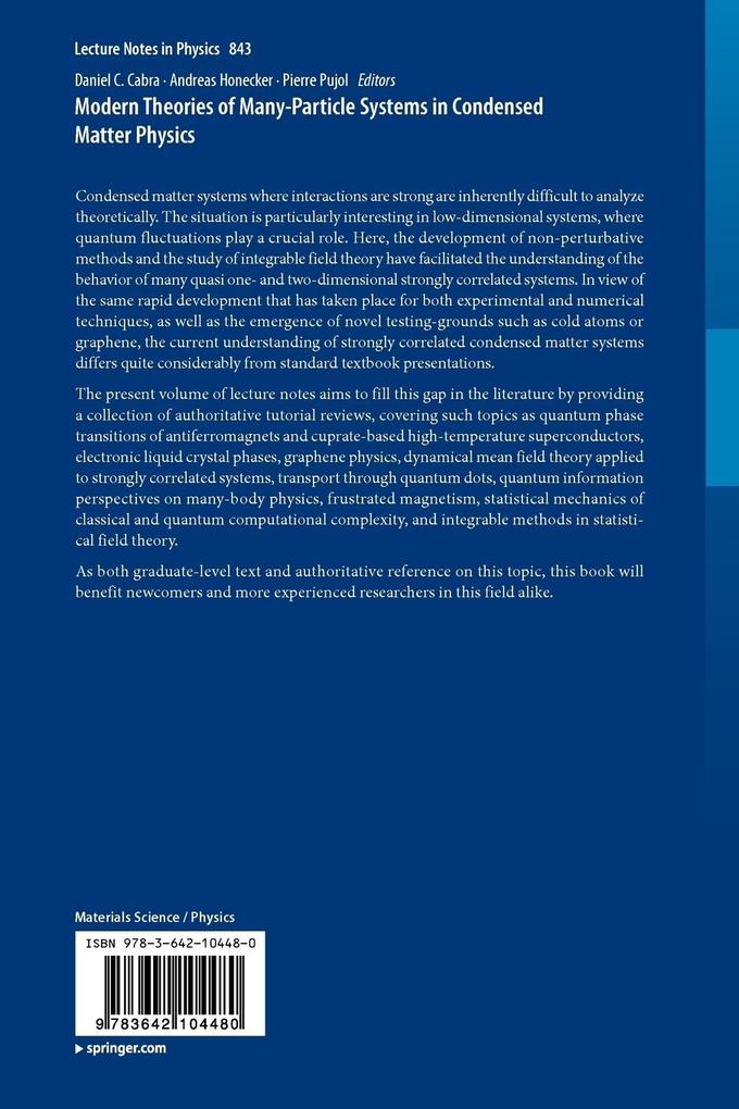 Weitere Ansicht: Modern Theories of Many-Particle Systems in Condensed Matter Physics