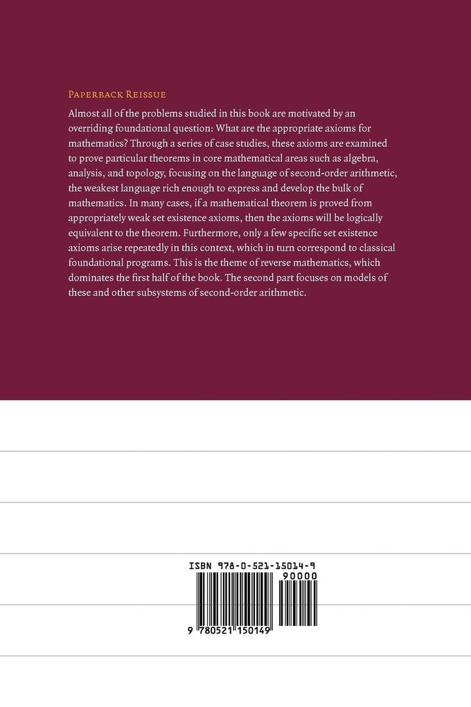 Weitere Ansicht: Subsystems of Second Order Arithmetic | Stephen G. Simpson