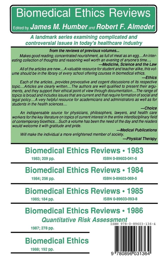 Weitere Ansicht: Biomedical Ethics Reviews - 1987