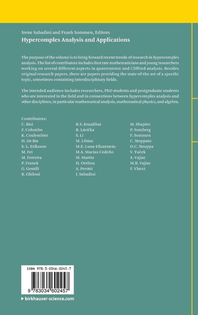 Weitere Ansicht: Hypercomplex Analysis and Applications