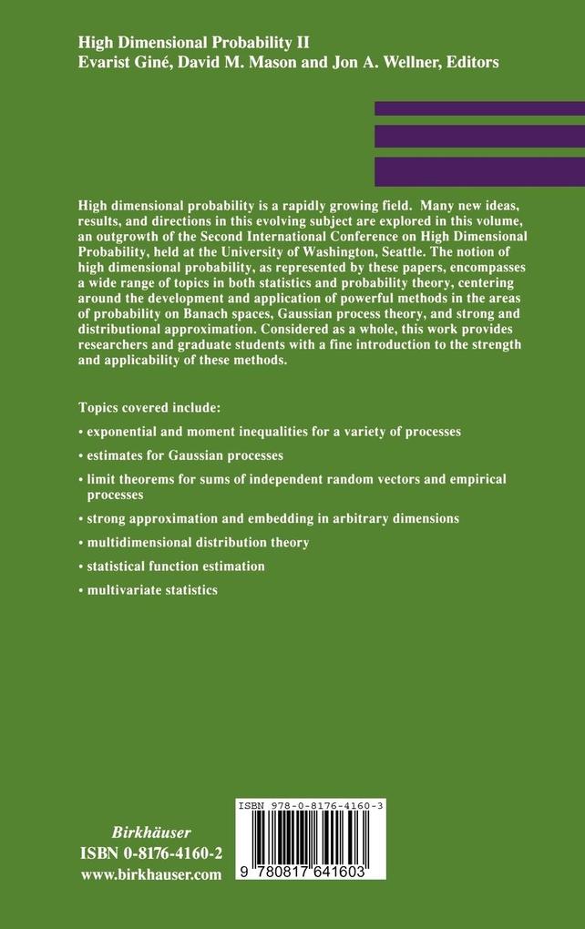 Weitere Ansicht: High Dimensional Probability II | E. Gine, D. M. Mason, J. A. Wellner