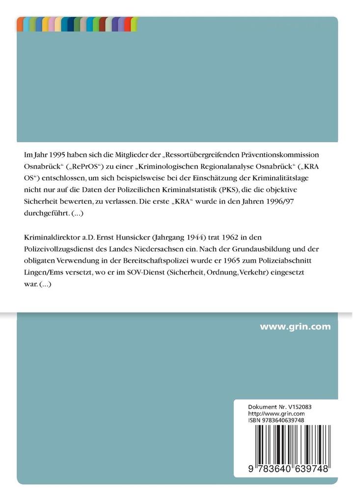 Weitere Ansicht: Kriminologische Regionalanalysen in der Stadt Osnabrück für die Jahre 1996/97, 2002/03 und 2007/08 | Ernst Hunsicker