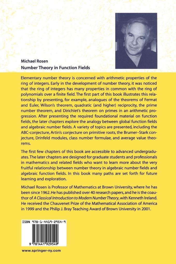 Weitere Ansicht: Number Theory in Function Fields | Michael Rosen