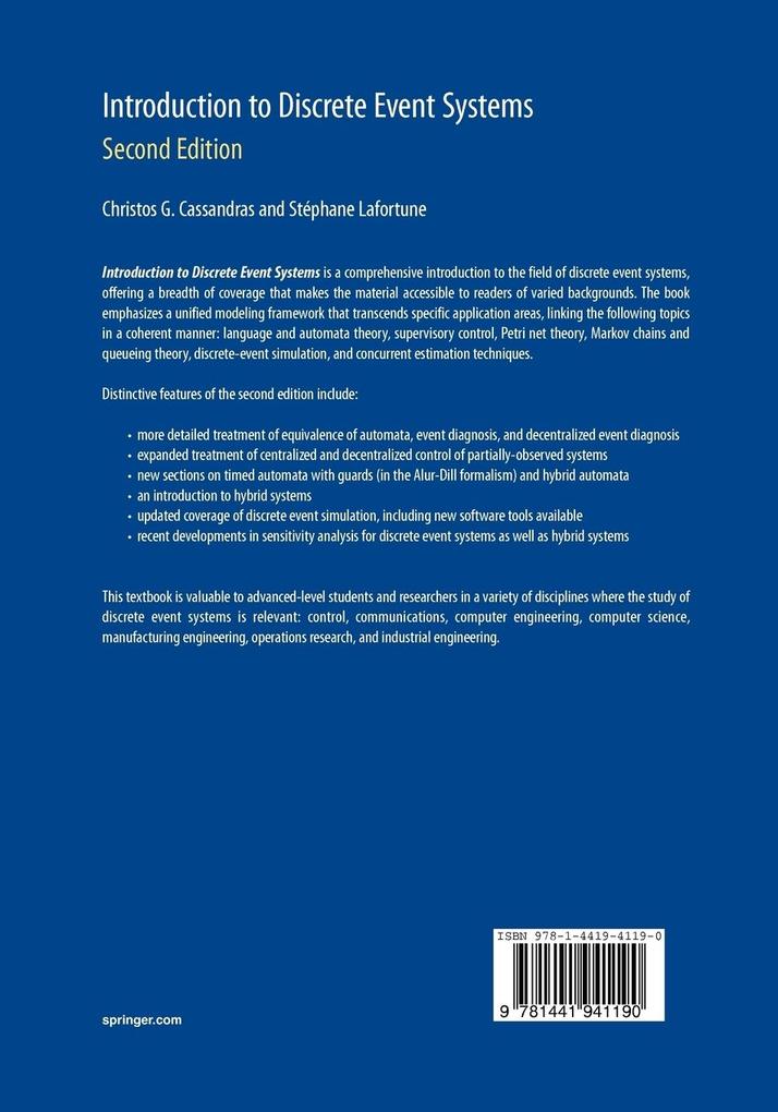 Weitere Ansicht: Introduction to Discrete Event Systems | Christos G. Cassandras, Stéphane Lafortune