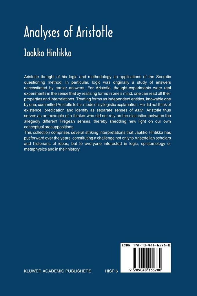 Weitere Ansicht: Analyses of Aristotle | Jaakko Hintikka
