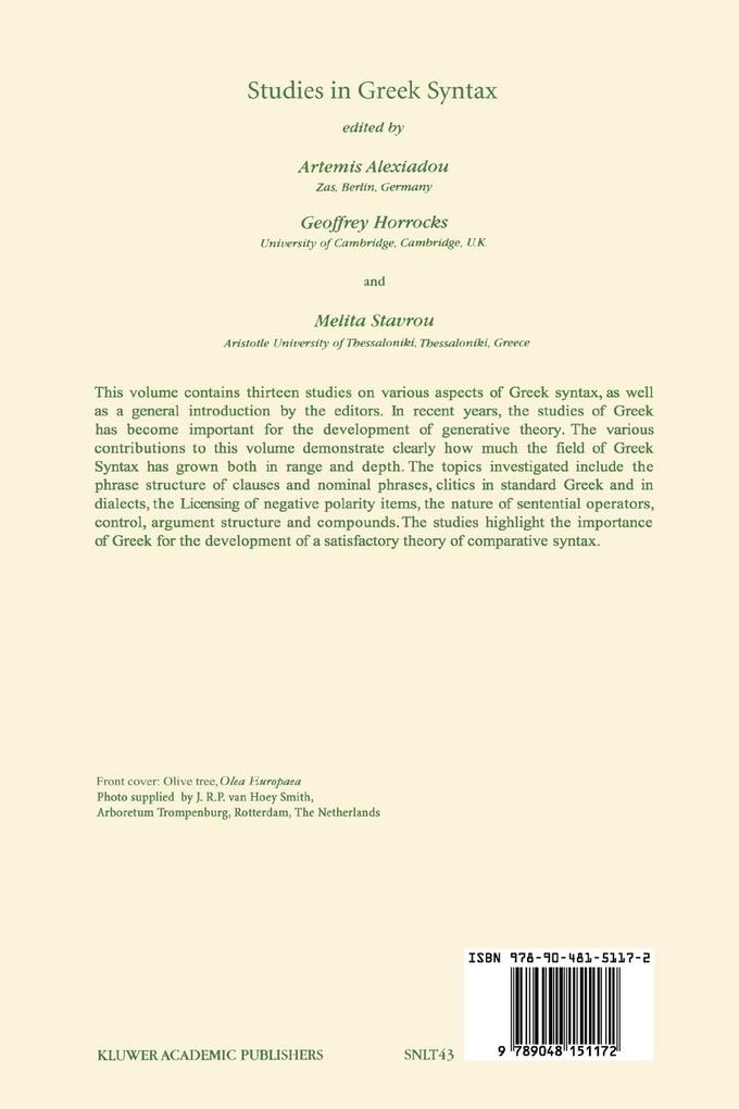 Weitere Ansicht: Studies in Greek Syntax