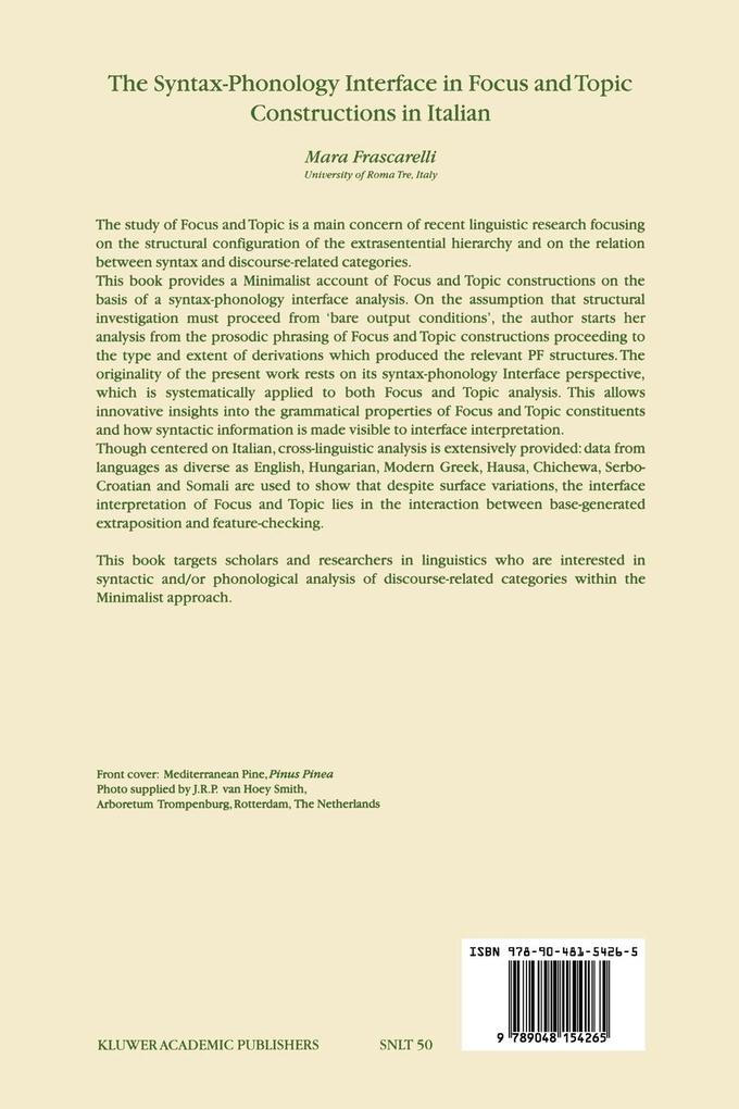 Weitere Ansicht: The Syntax-Phonology Interface in Focus and Topic Constructions in Italian | M. Frascarelli