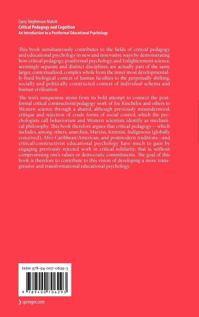 Weitere Ansicht: Critical Pedagogy and Cognition | Curry Stephenson Malott