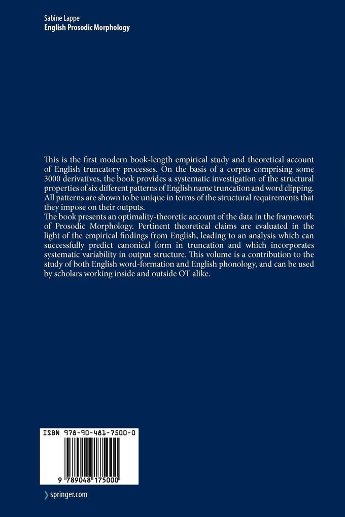 Weitere Ansicht: English Prosodic Morphology | Sabine Lappe