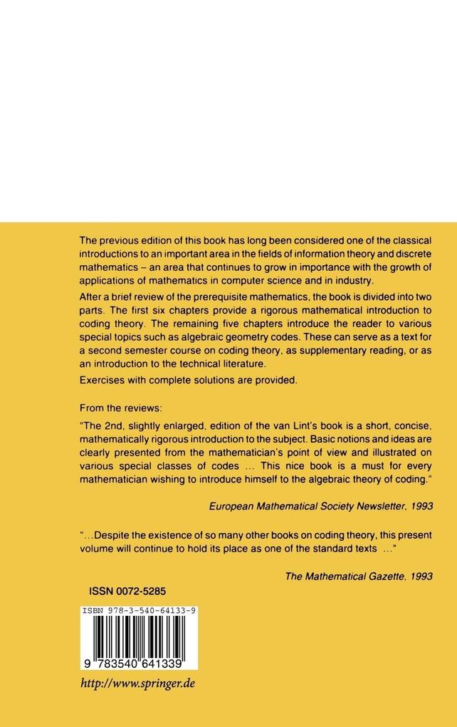 Weitere Ansicht: Introduction to Coding Theory | J. H. Van Lint