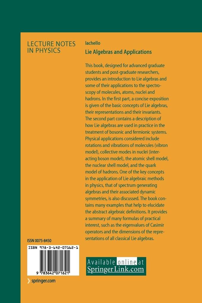Weitere Ansicht: Lie Algebras and Applications | Francesco Iachello
