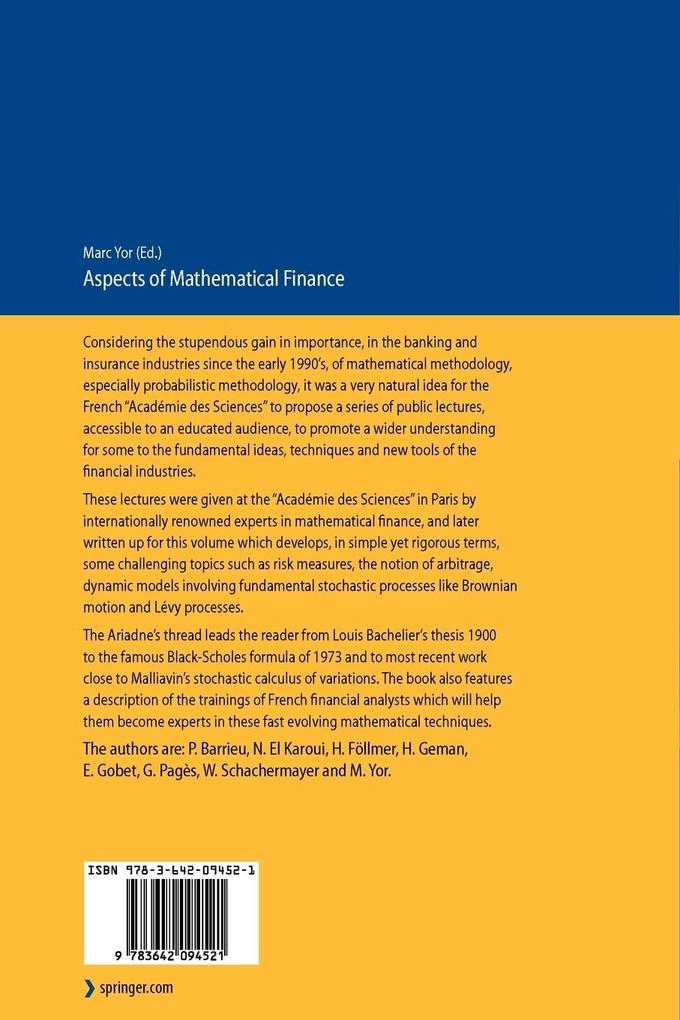 Weitere Ansicht: Aspects of Mathematical Finance