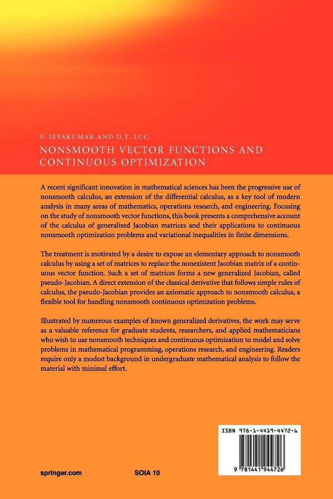 Weitere Ansicht: Nonsmooth Vector Functions and Continuous Optimization | V. Jeyakumar, Dinh The Luc