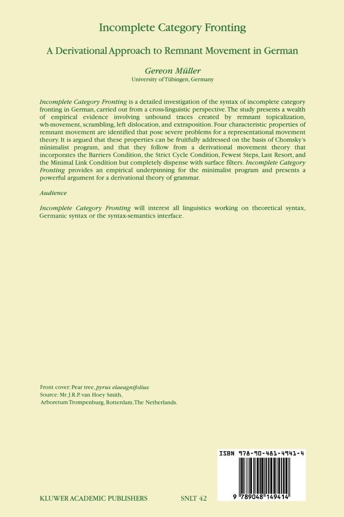 Weitere Ansicht: Incomplete Category Fronting | Gereon Müller