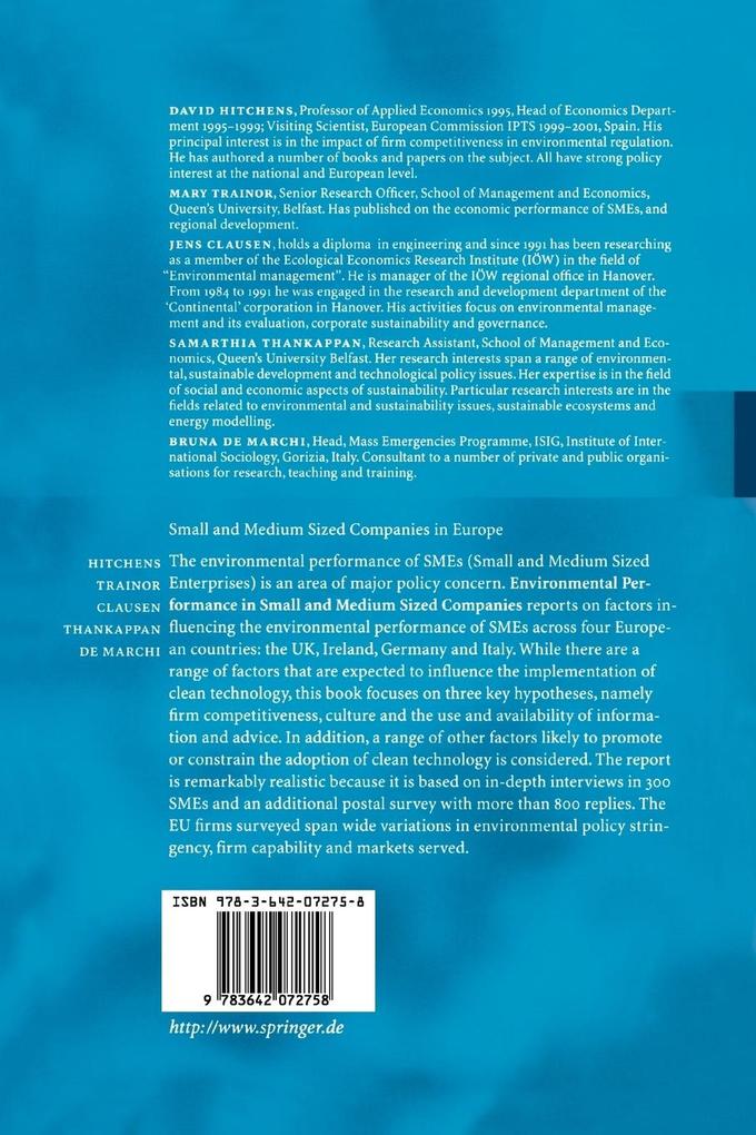 Weitere Ansicht: Small and Medium Sized Companies in Europe | Jens Clausen, Bruna De Marchi, David Hitchens, Samarthia Thankappan, Mary Trainor