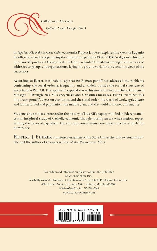 Weitere Ansicht: Pope Pius XII on the Economic Order | Rupert J. Ederer