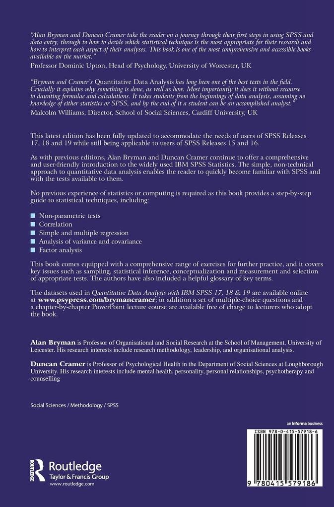Weitere Ansicht: Quantitative Data Analysis with IBM SPSS 17, 18 & 19 | Alan Bryman, Duncan Cramer