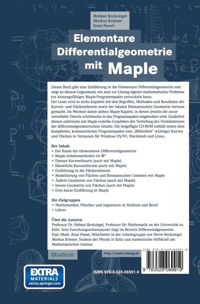 Weitere Ansicht: Elementare Differentialgeometrie mit Maple | Markus Kriener, Knut Pawel, Helmut Reckziegel