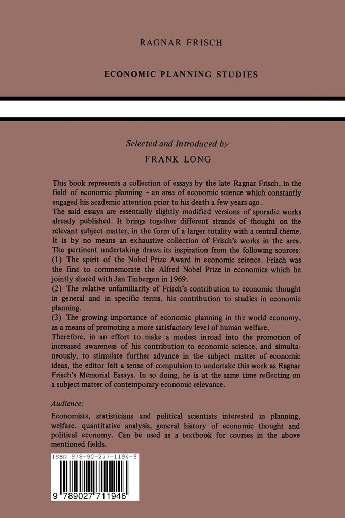 Weitere Ansicht: Economic Planning Studies | R. Frisch