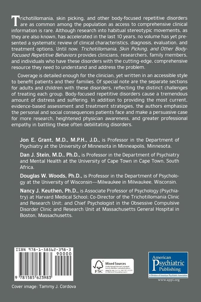 Weitere Ansicht: Trichotillomania, Skin Picking, and Other Body-Focused Repetitive Behaviors | Douglas W. Woods, Dan J. Stein, Jon E. Grant