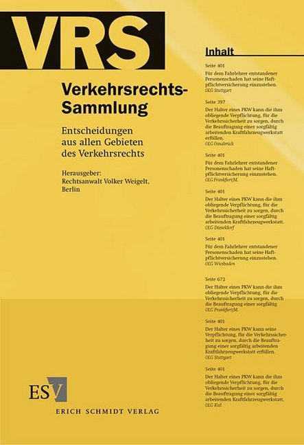 Produktbild: Verkehrsrechts-Sammlung (VRS) Band 109