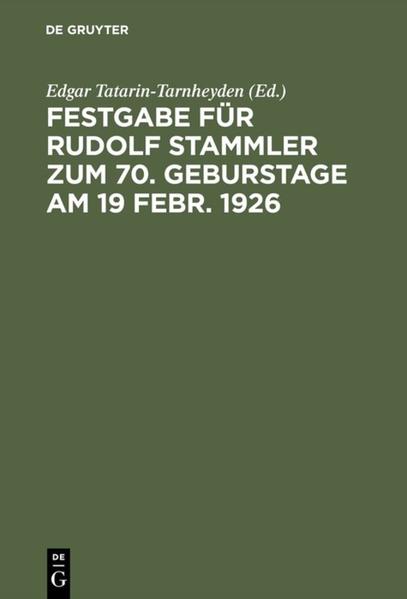 Produktbild: Festgabe für Rudolf Stammler zum 70. Geburstage am 19 Febr. 1926