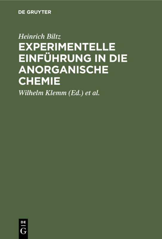 Produktbild: Experimentelle Einführung in die anorganische Chemie | Heinrich Biltz