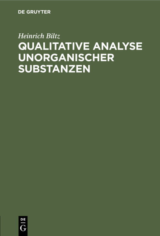 Produktbild: Qualitative Analyse unorganischer Substanzen | Heinrich Biltz