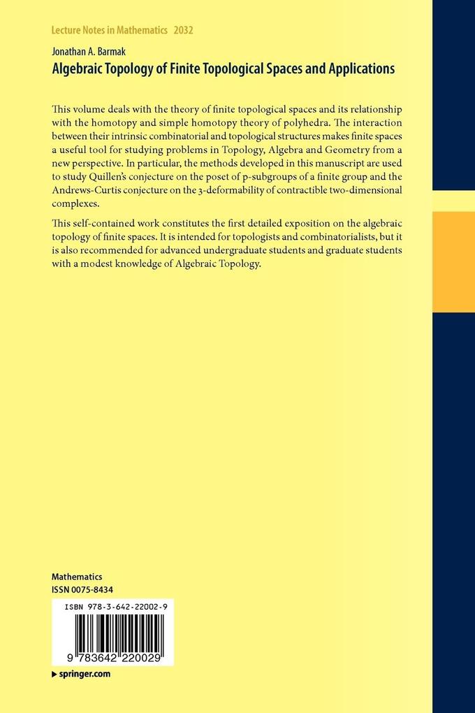 Weitere Ansicht: Algebraic Topology of Finite Topological Spaces and Applications | Jonathan A. Barmak