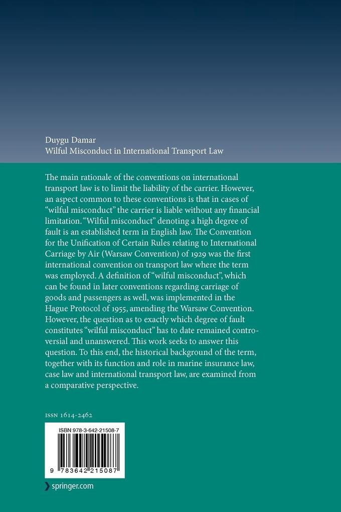 Weitere Ansicht: Wilful Misconduct in International Transport Law | Duygu Damar