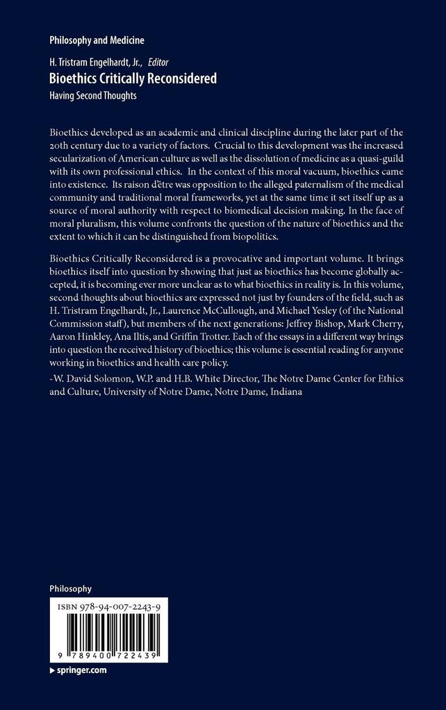 Weitere Ansicht: Bioethics Critically Reconsidered