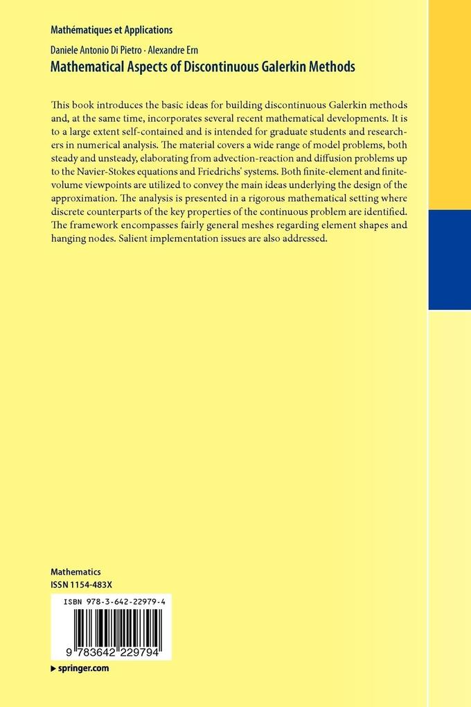 Weitere Ansicht: Mathematical Aspects of Discontinuous Galerkin Methods | Daniele Antonio Di Pietro, Alexandre Ern