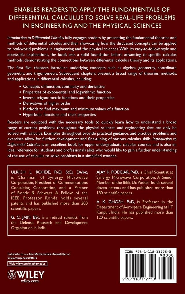 Weitere Ansicht: Introduction to Differential Calculus | Ulrich L Rohde, G C Jain, Ajay K Poddar, A K Ghosh