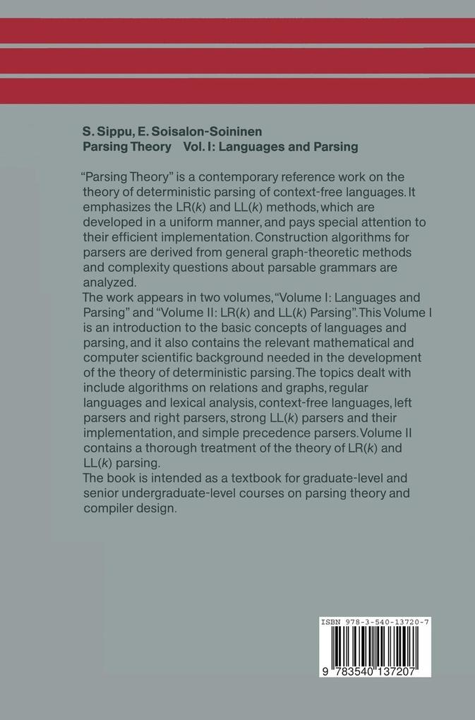 Weitere Ansicht: Parsing Theory | Seppo Sippu, Eljas Soisalon-Soininen