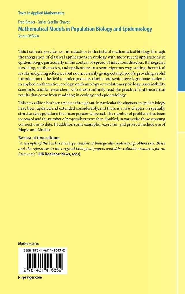 Weitere Ansicht: Mathematical Models in Population Biology and Epidemiology | Fred Brauer, Carlos Castillo-Chavez