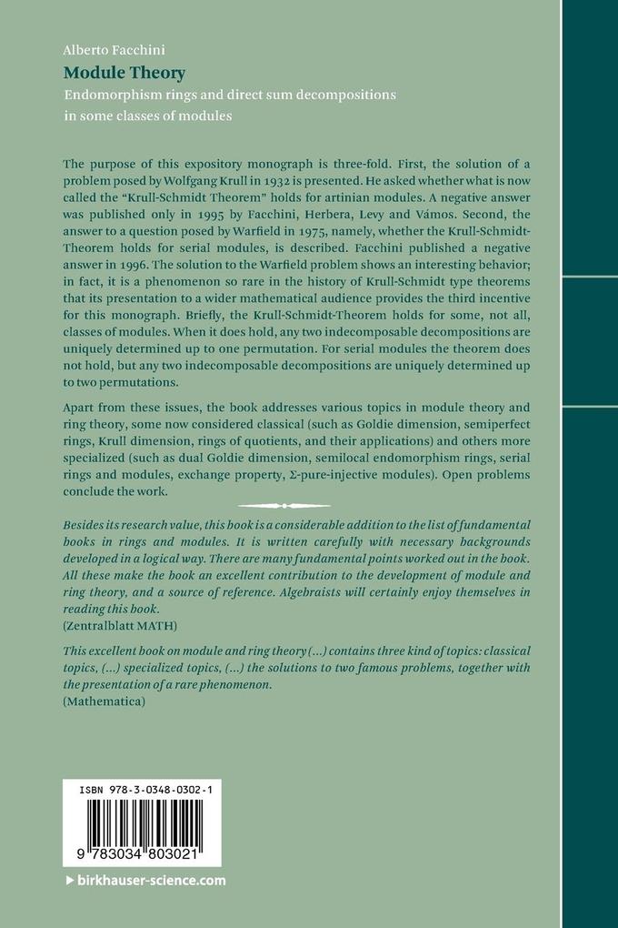 Weitere Ansicht: Module Theory | Alberto Facchini