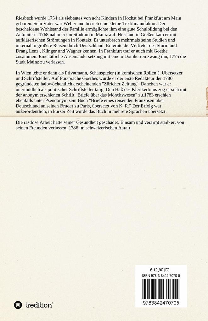 Weitere Ansicht: Briefe über das Mönchswesen - Erster Band | Johann Kaspar Riesbeck, Johann K. Riesbeck