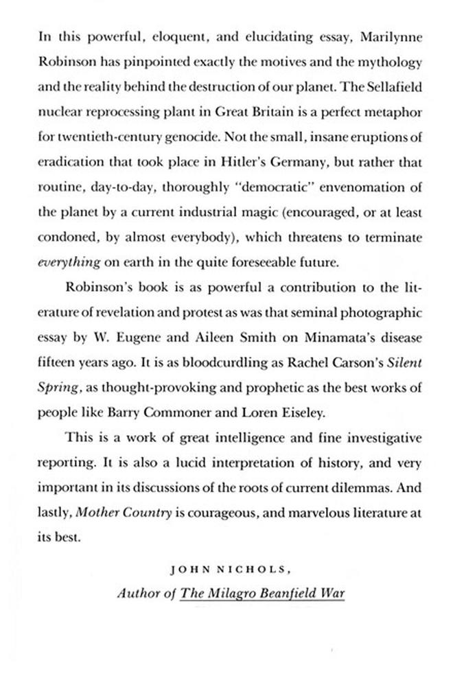 Weitere Ansicht: Mother Country | Marilynne Robinson