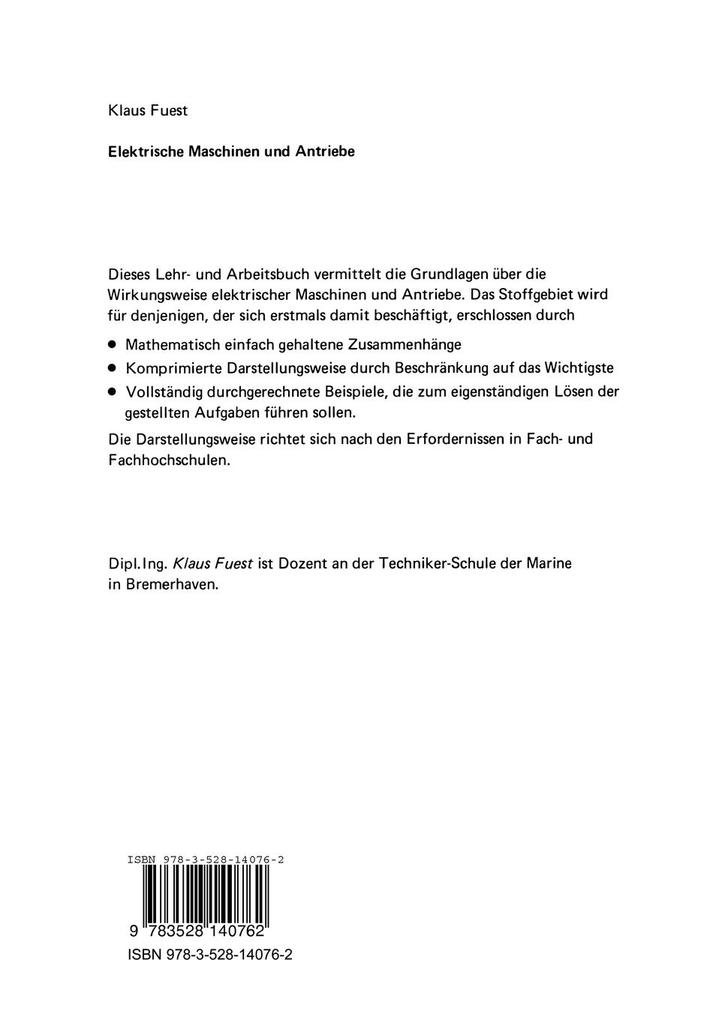 Weitere Ansicht: Elektrische Maschinen und Antriebe | Klaus Fuest