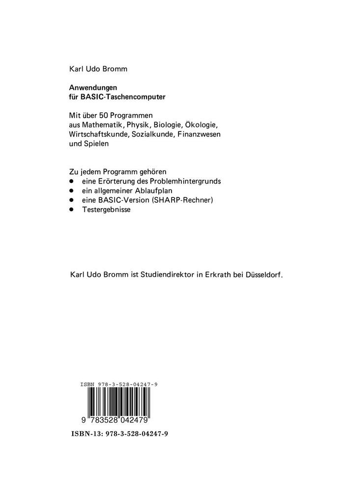Weitere Ansicht: Anwendungen für BASIC-Taschencomputer | Karl Udo Bromm