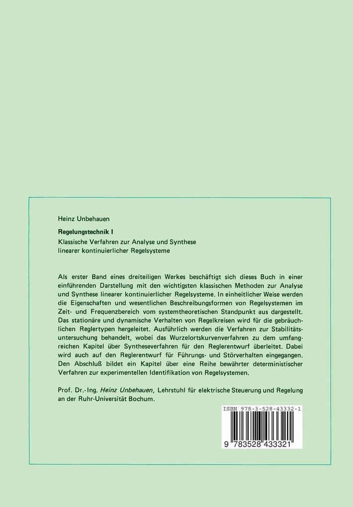 Weitere Ansicht: Regelungstechnik I | Heinz Unbehauen