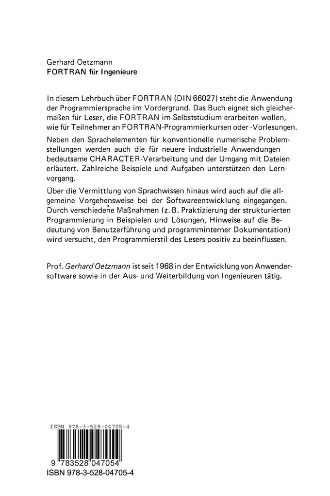 Weitere Ansicht: FORTRAN für Ingenieure | Gerhard Oetzmann