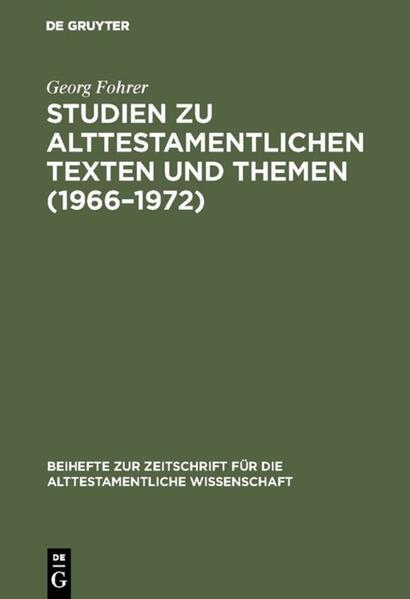 Produktbild: Studien zu alttestamentlichen Texten und Themen (1966-1972) | Georg Fohrer