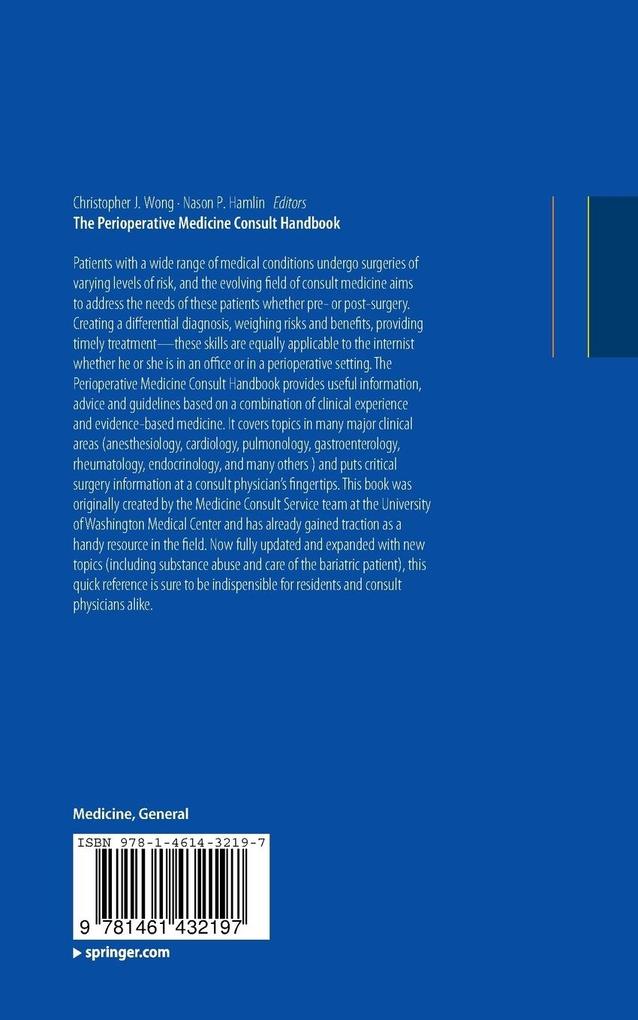 Weitere Ansicht: The Perioperative Medicine Consult Handbook