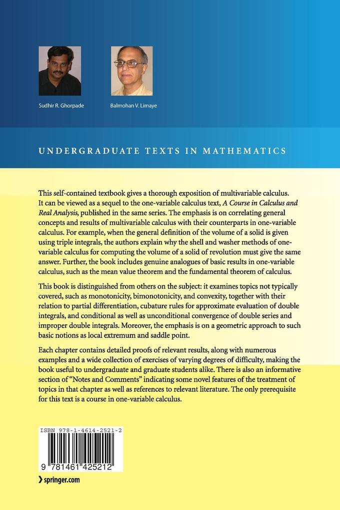 Weitere Ansicht: A Course in Multivariable Calculus and Analysis | Sudhir R. Ghorpade, Balmohan V. Limaye