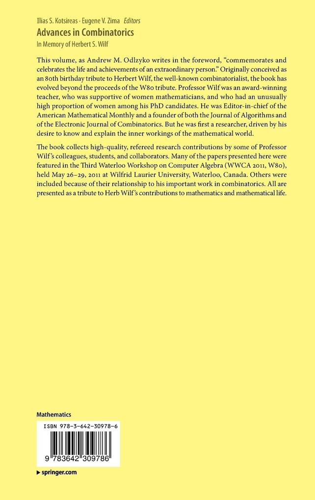 Weitere Ansicht: Advances in Combinatorics