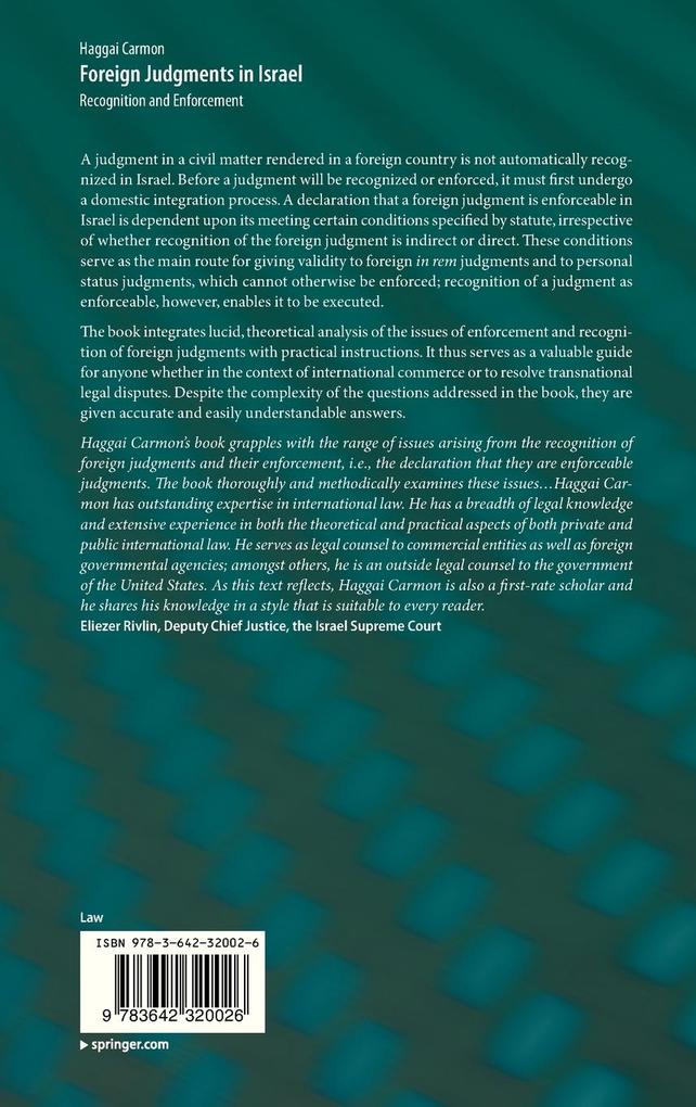 Weitere Ansicht: Foreign Judgments in Israel | Haggai Carmon