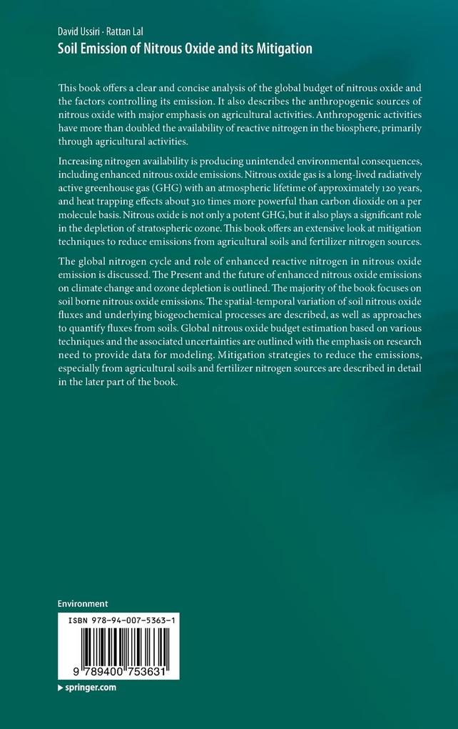 Weitere Ansicht: Soil Emission of Nitrous Oxide and its Mitigation | David Ussiri, Rattan Lal