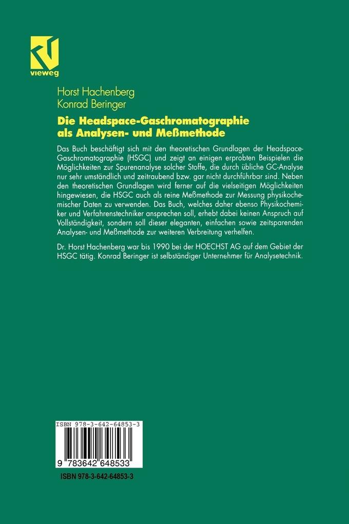 Weitere Ansicht: Die Headspace-Gaschromatographie als Analysen- und Meßmethode | Konrad Beringer, Horst Hachenberg
