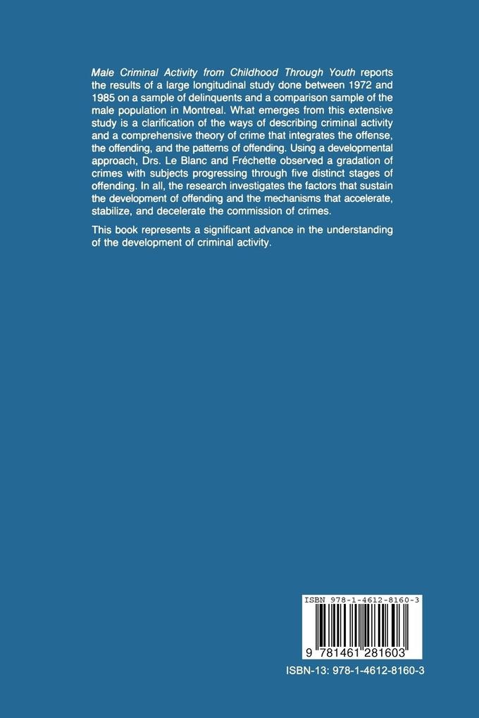 Weitere Ansicht: Male Criminal Activity from Childhood Through Youth | Marcel Frechette, Marc Le Blanc